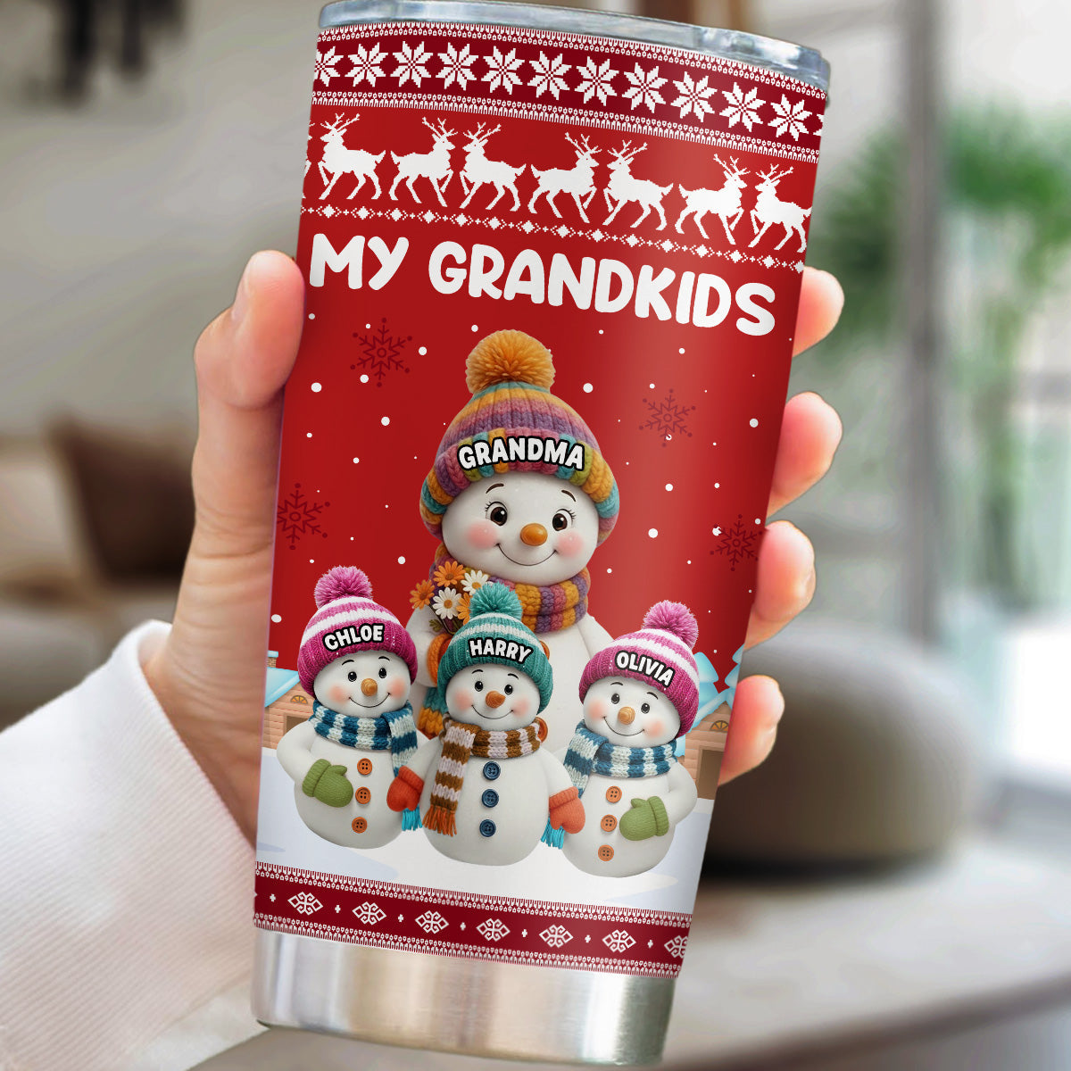 Insulated Travel Tumbler - My Grandkids Snowman Family, Leak-Proof, Keeps Drinks Hot & Cold, a unique gift for Grandma