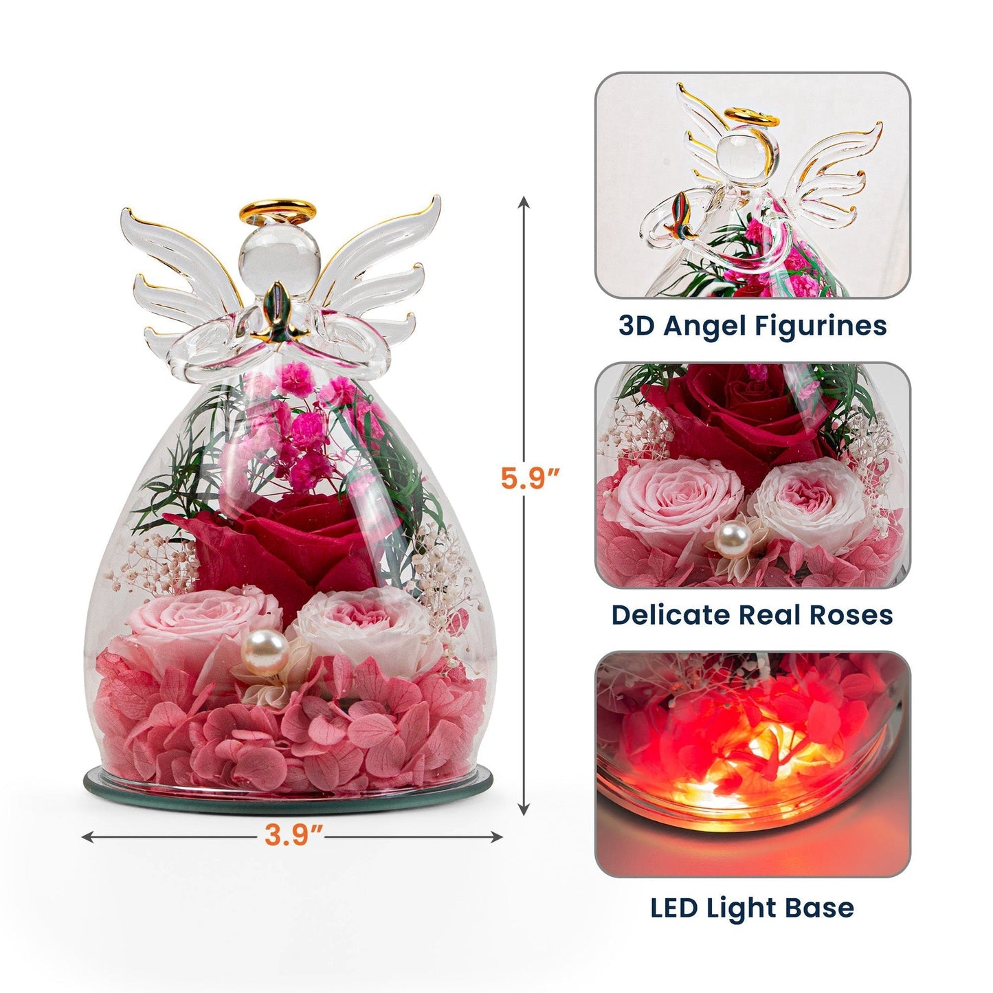 LED Floral Angel Figurine Personalized for a Daughter, Heartwarming Mom Pride Gift, Soft Light Home Accent She'll Treasure