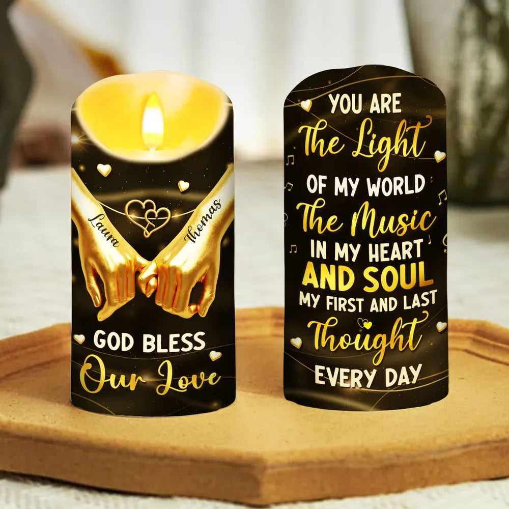 Personalized Flameless LED Candle, 'You Are The Light Of My World' Romantic Gift for Couple, Warm Glow Home Ambiance