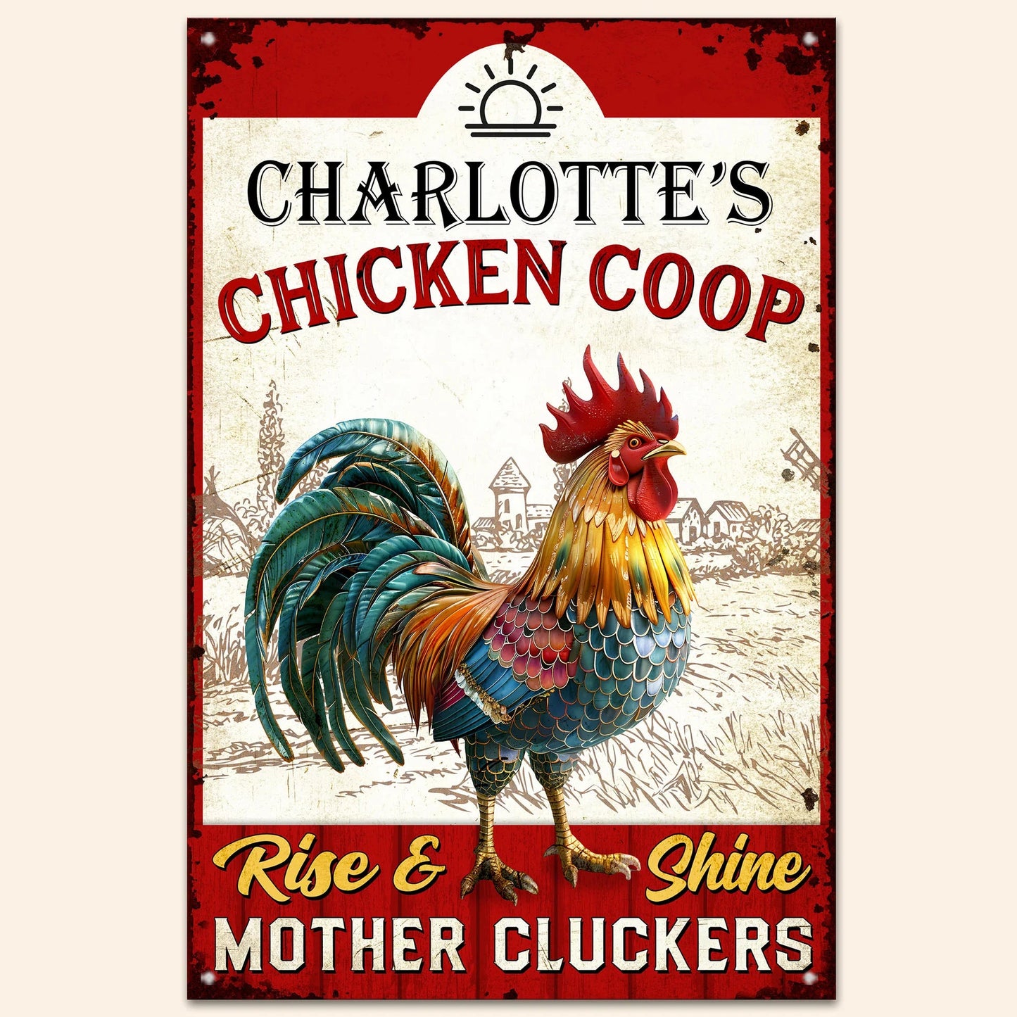 Personalized Rectangular Iron Sign for a Chicken Coop, Rise & Shine Rooster Farm Decor, Unique Gift for Chicken Lovers