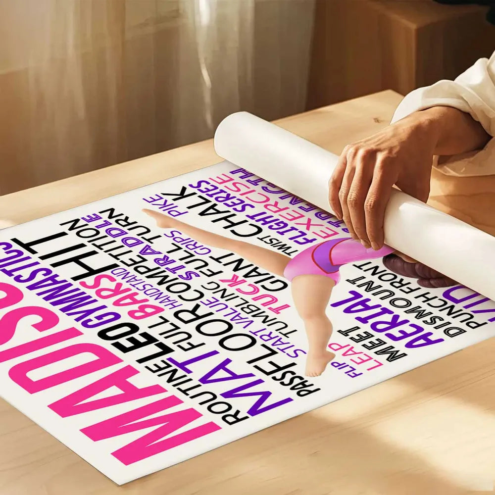 Personalized Gymnast Word Art Poster for a Daughter or Granddaughter, Cartwheel Pose Wall Decor, Unique Gift