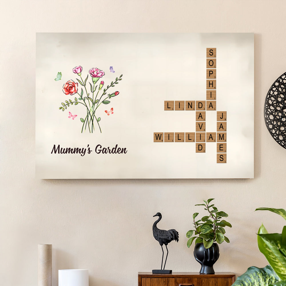 Personalized Family Garden Poster – Custom Flowers and Names Design, Unique Mother's Day or Valentine's Gift, Heartwarming Home Decor