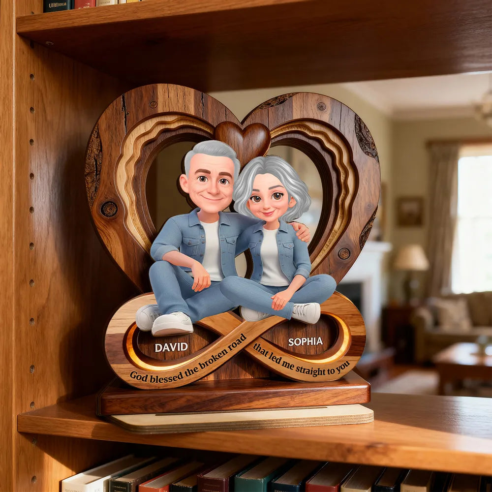 Personalized Couple Infinity Heart 2-Layer Wooden Plaque for Cozy Living Room Display, Unique Romantic Gift for Her or Him