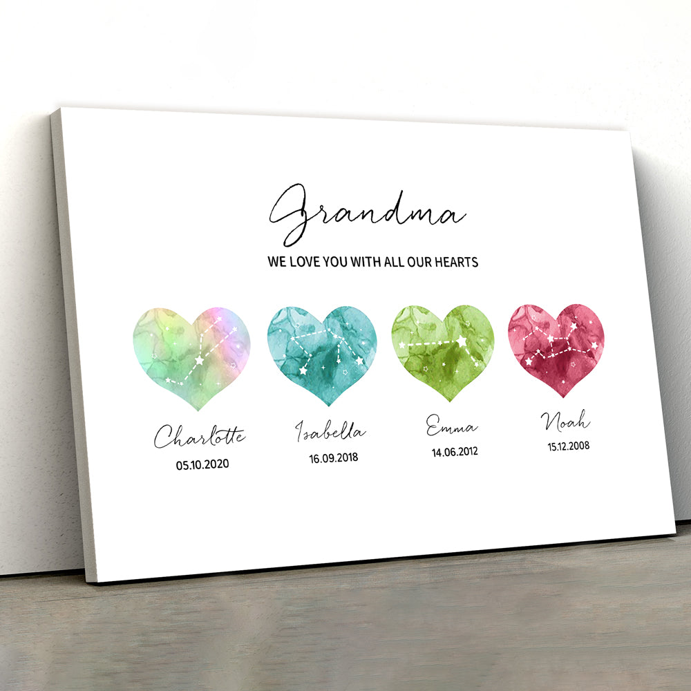 Grandma - A Heartfelt Thank You – LED Light Frame with Custom Heart Designs and Family Birthdays – Perfect Personalized Gift for Grandmothers