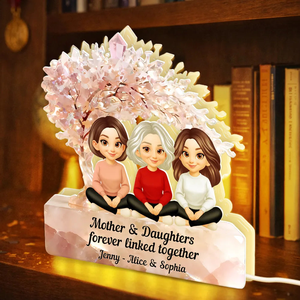 Personalized Acrylic Light Box Mother and Daughters Sitting Together Warm Glow Keepsake, Unique Gift for Mom