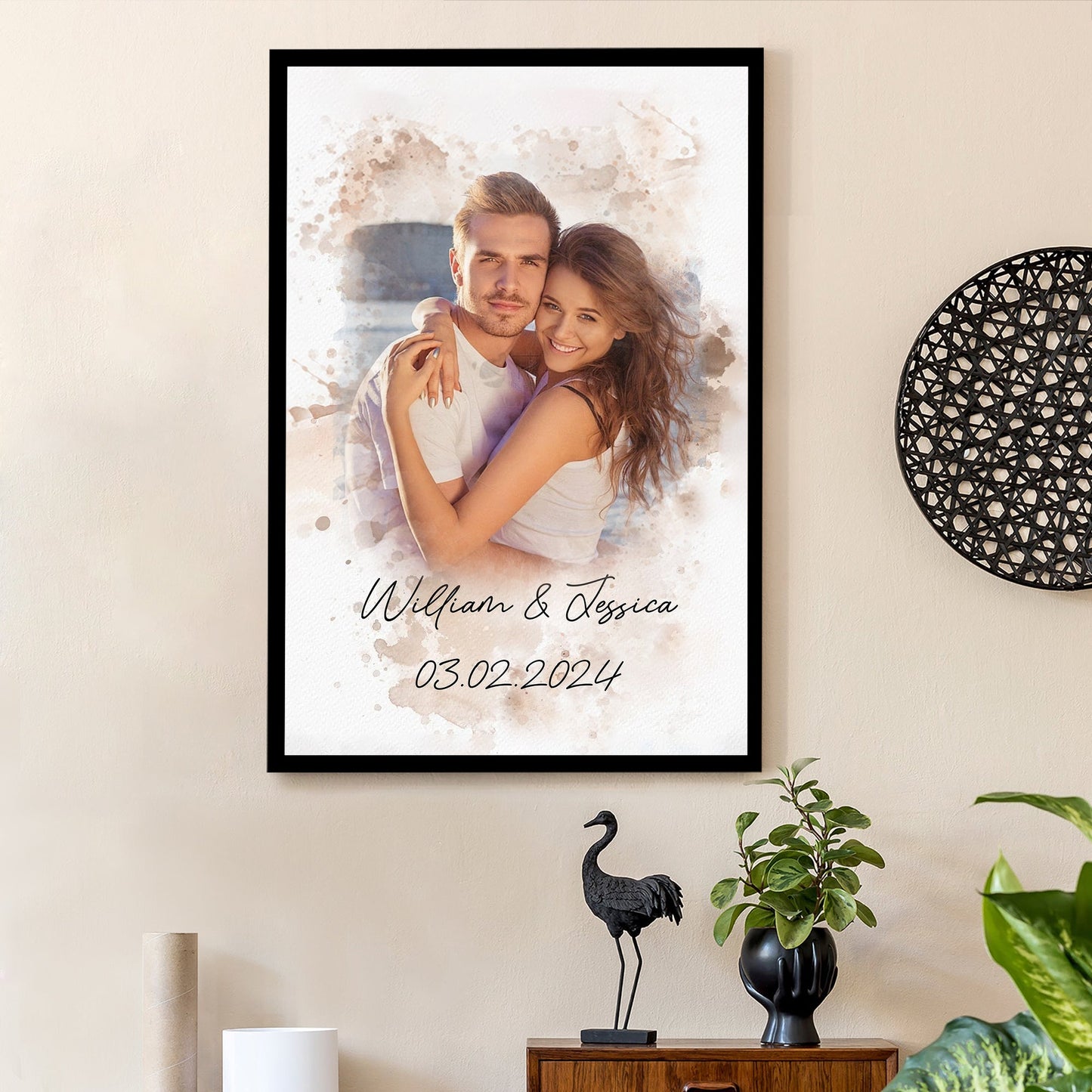 Watercolor Couple Portrait from Photo, Custom Wedding Anniversary Christmas Gift for Wife Husband Parents, Engagement Gift for Friend, Unique Poster Wall Art