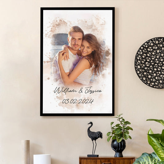 Watercolor Couple Portrait from Photo, Custom Wedding Anniversary Christmas Gift for Wife Husband Parents, Engagement Gift for Friend, Unique Poster Wall Art
