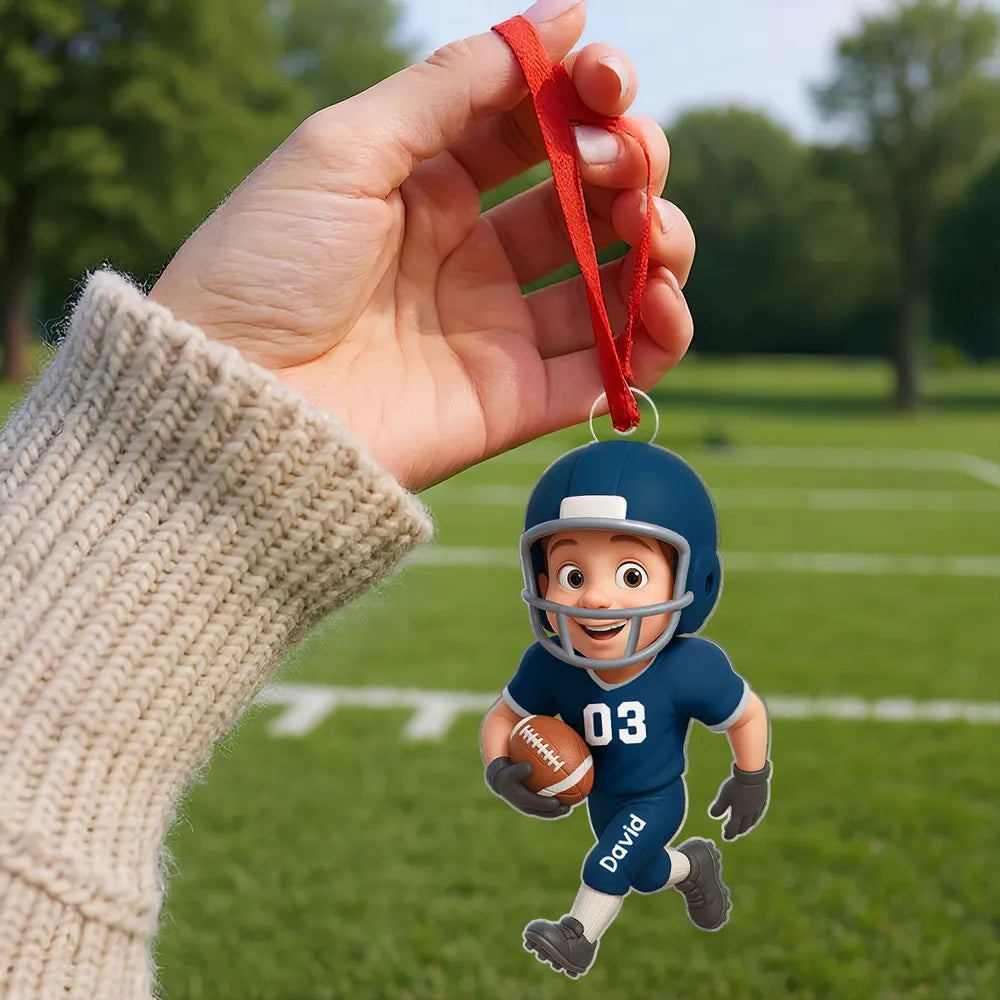 Personalized American Football Player Acrylic Ornament – Surprise Gift for Son