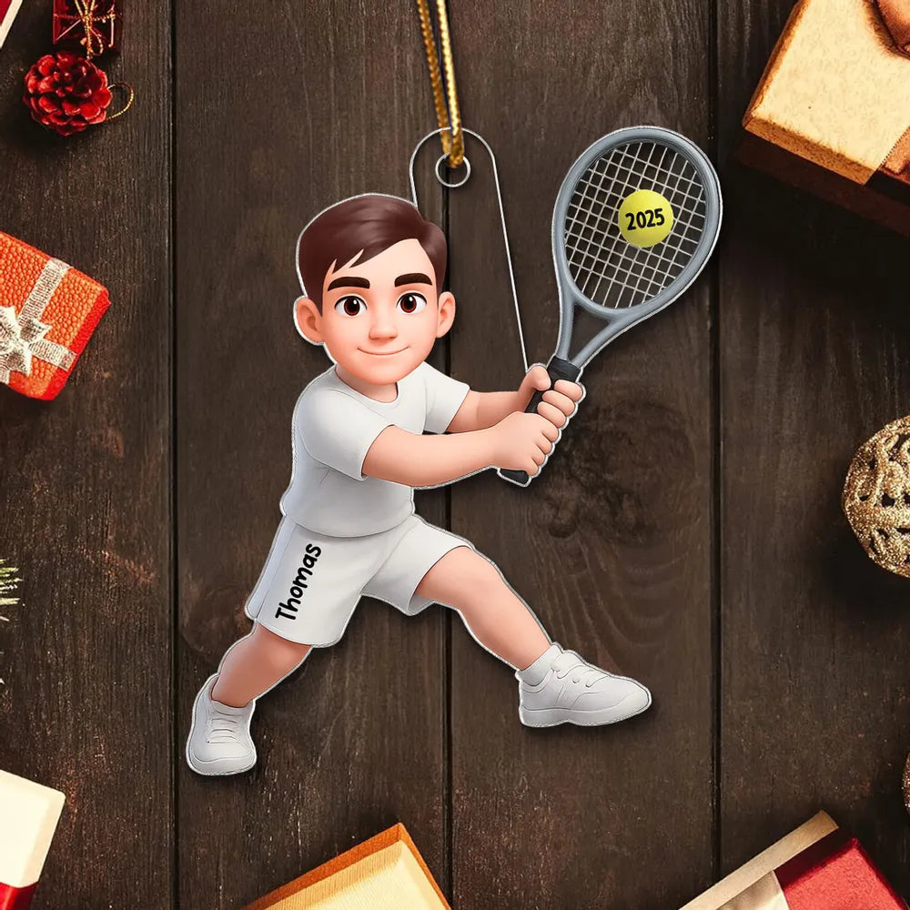 Personalized Tennis Player Acrylic Ornament for Christmas Tree Decor, Cute Cartoon Style Unique Gift for Tennis Lovers