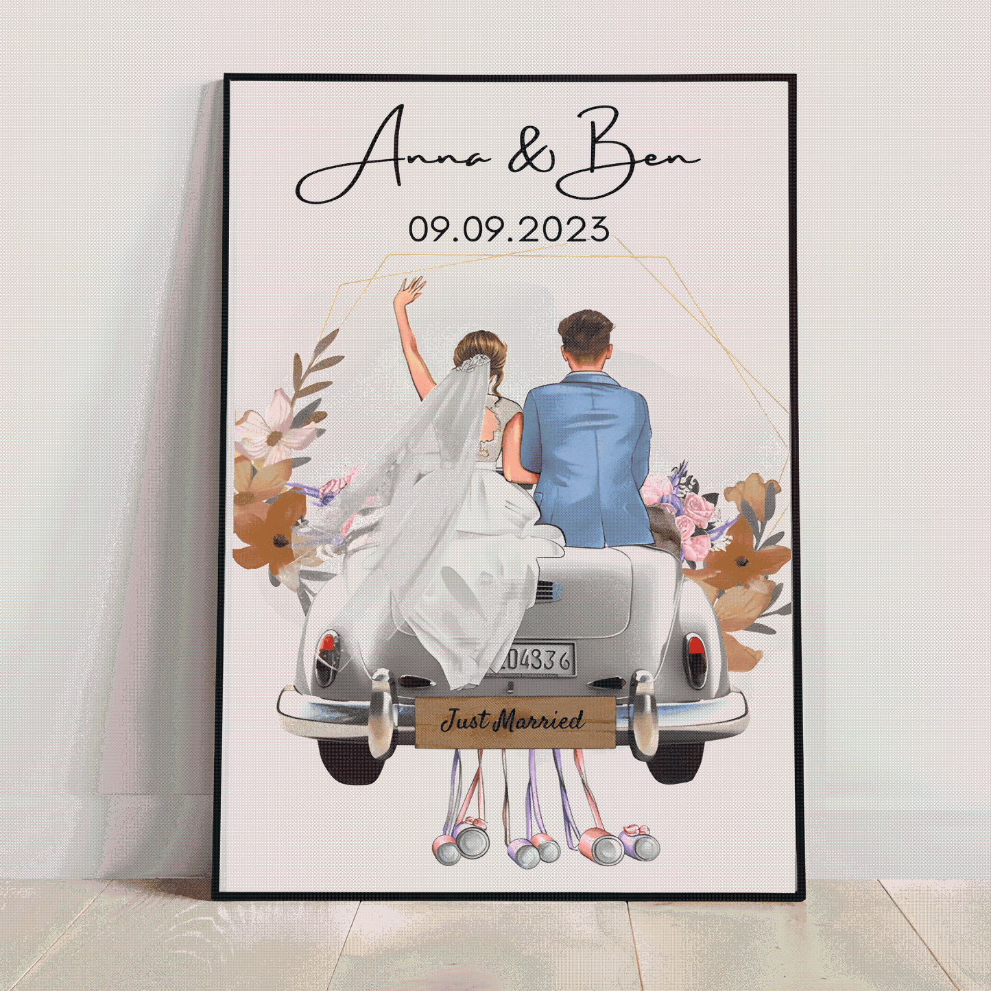 Newlyweds' Blissful Journey - 'Just Married' Personalized Poster or Canvas with Wedding Date