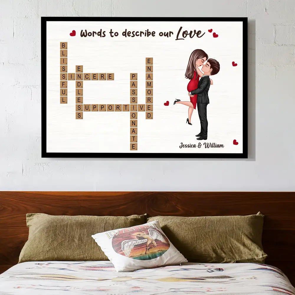 Poster – Words to Describe Our Love Crossword, Personalized Hugging Couple