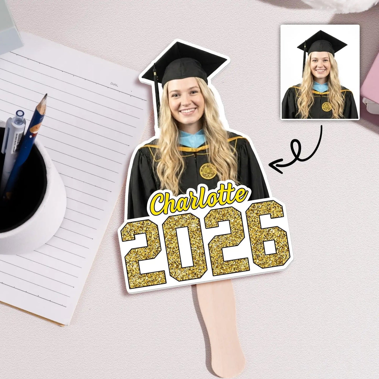 Personalized Graduation Fan with Custom Face & Name - Class Celebration Keepsake, Unique Gift for a Grad