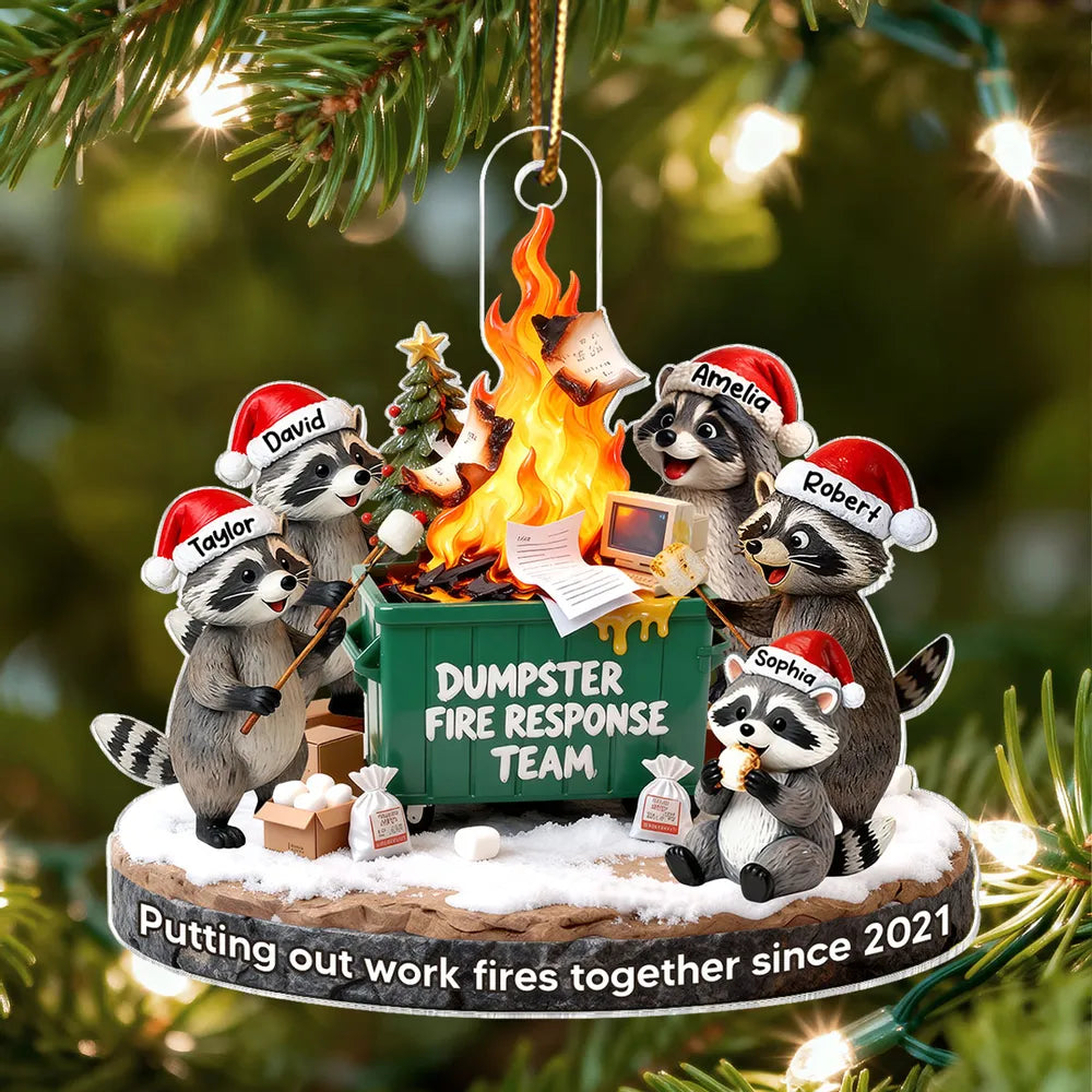 Funny Dumpster Fire Raccoon Acrylic Ornament for Work Besties – Personalized Holiday Office Gift