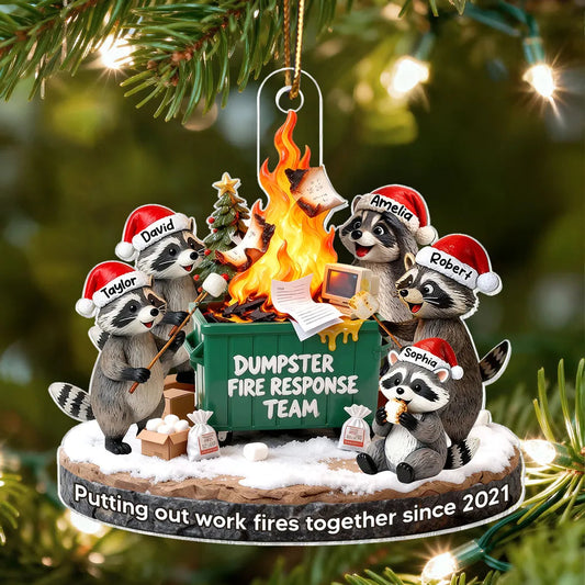 Funny Dumpster Fire Raccoon Acrylic Ornament for Work Besties – Personalized Holiday Office Gift