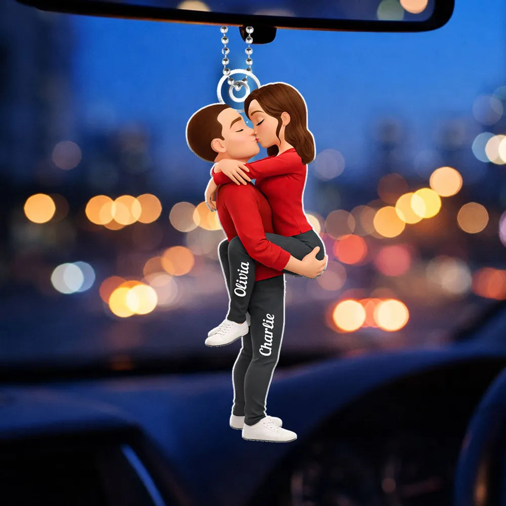 Personalized Kissing Couple Acrylic Car Hanger Cute Rearview Mirror Decor Unique Gift for Him or Her