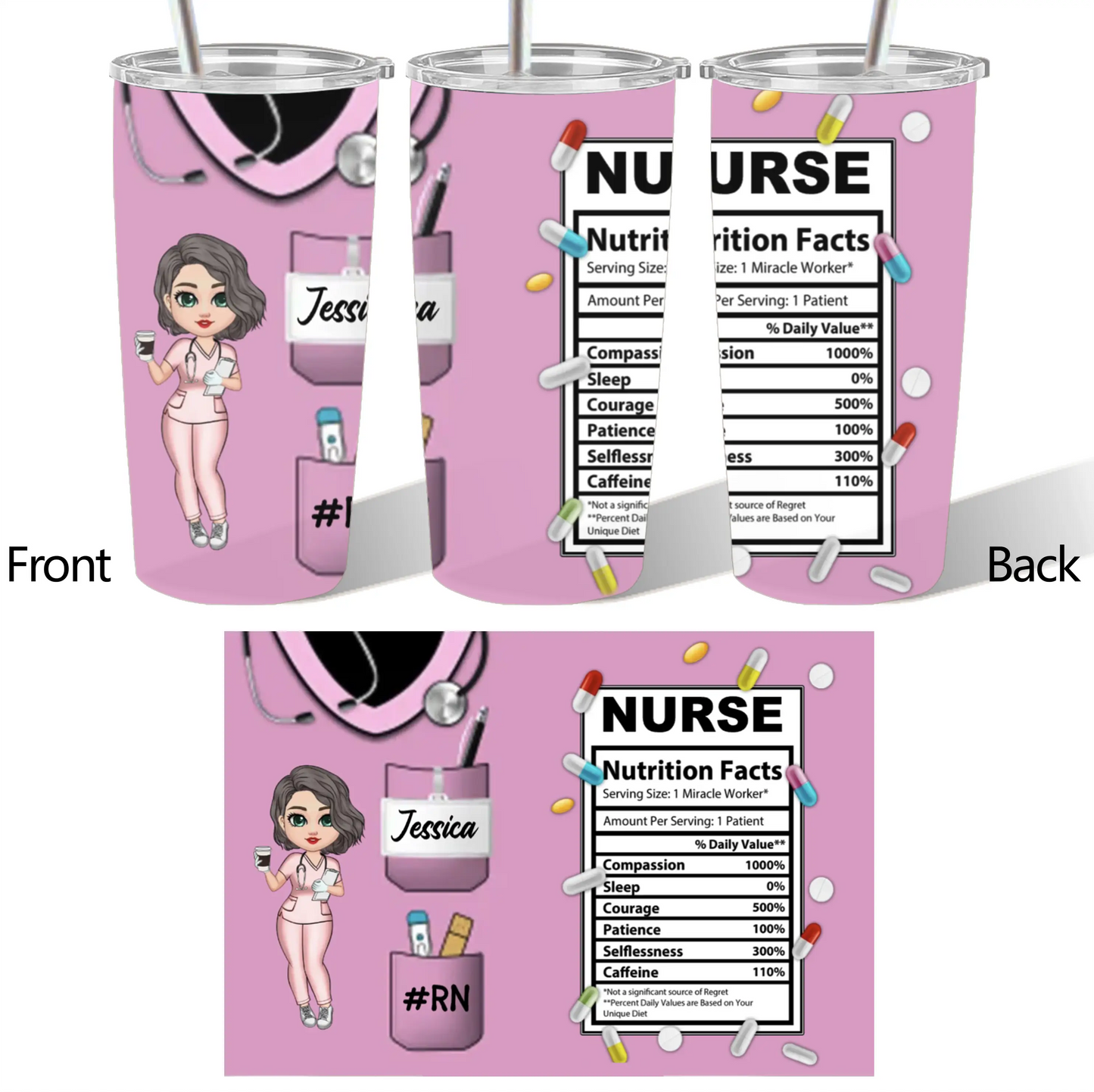 Personalized Nurse Nutrition Facts Cup, Wallet Card, Pillow,Plaque - Perfect Gift for Healthcare Heroes