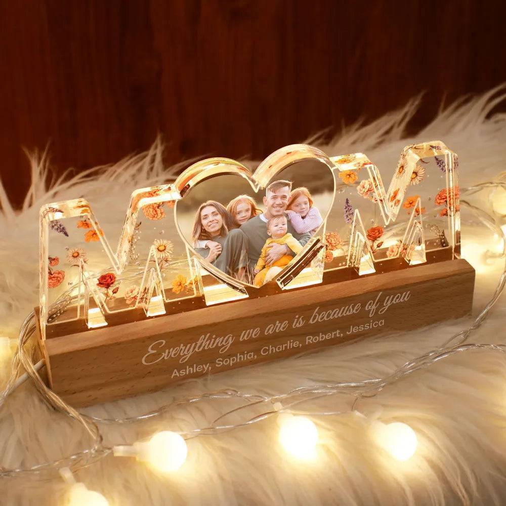 Heartlight Memories: Custom Family Glow, Custom Birth Month Flower Led Night Light