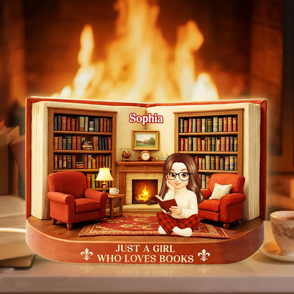 Personalized Acrylic Light Box Just A Girl Who Loves Books Cozy Reading Room Warm Glow Unique Gift for Book Lovers