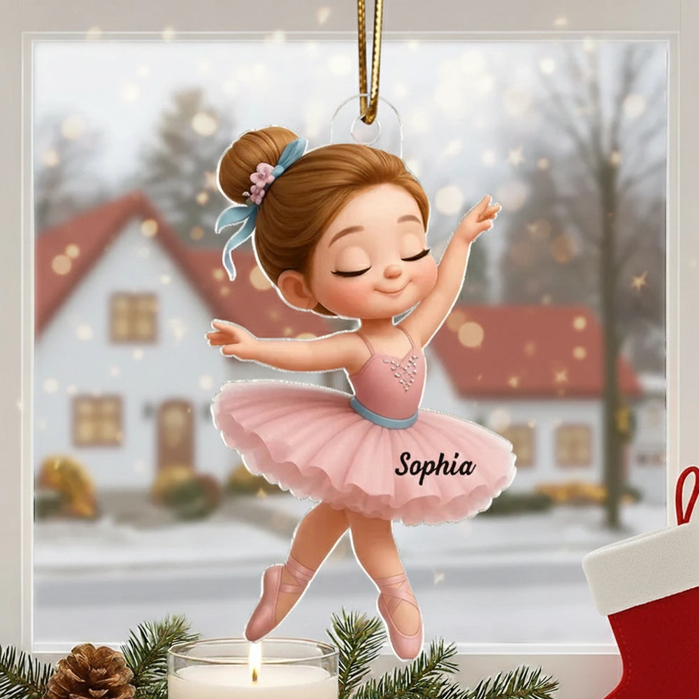 Graceful Ballerina Acrylic Ornament – Soft Pink Dancer Design Adds Festive Charm, A Perfect Gift for Little Girls