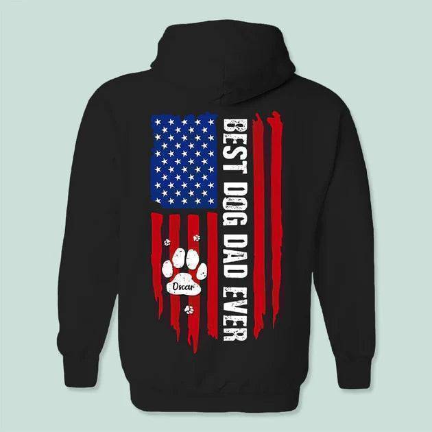 Best Dog Dad Ever Paw American Flag Backside Dog Shirt