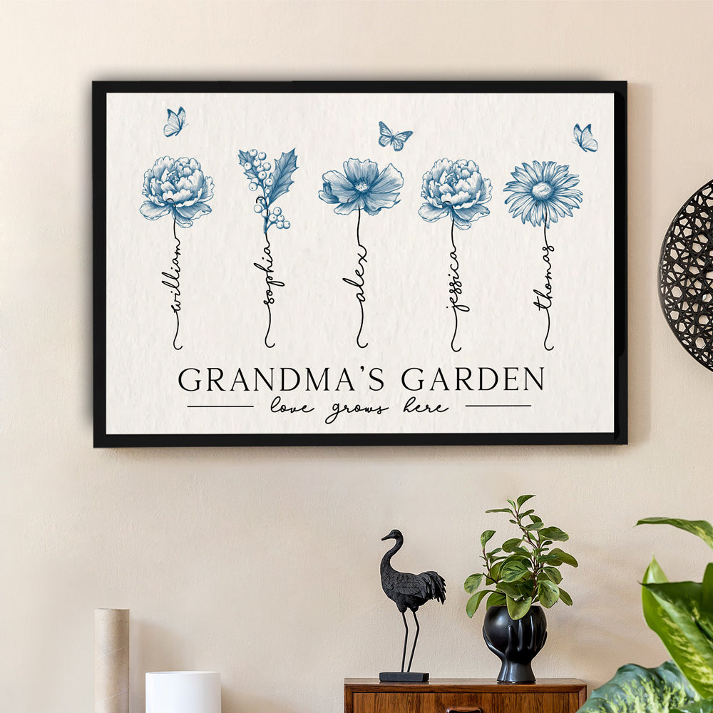 Personalized Grandma’s Garden Poster – Birth Month Flower Art with Grandkids' Names, Perfect  Gift for Mother or Grandma