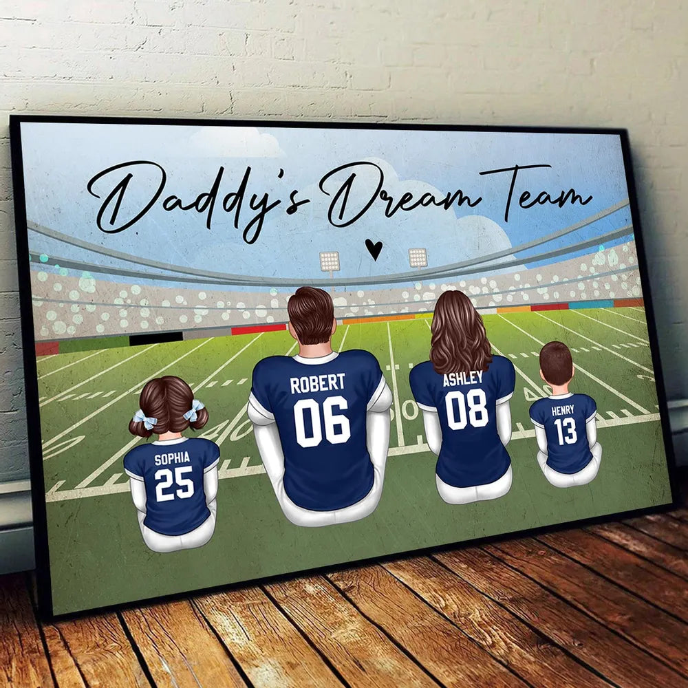 “Daddy’s Dream Team” Personalized Football Poster / Canvas – Classic Navy Jersey Edition