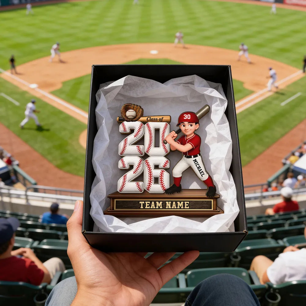 2-Layer Wooden Plaque for a Baseball Grad, Custom Player and Team Name Keepsake with Stadium Vibes, Heartfelt Gift