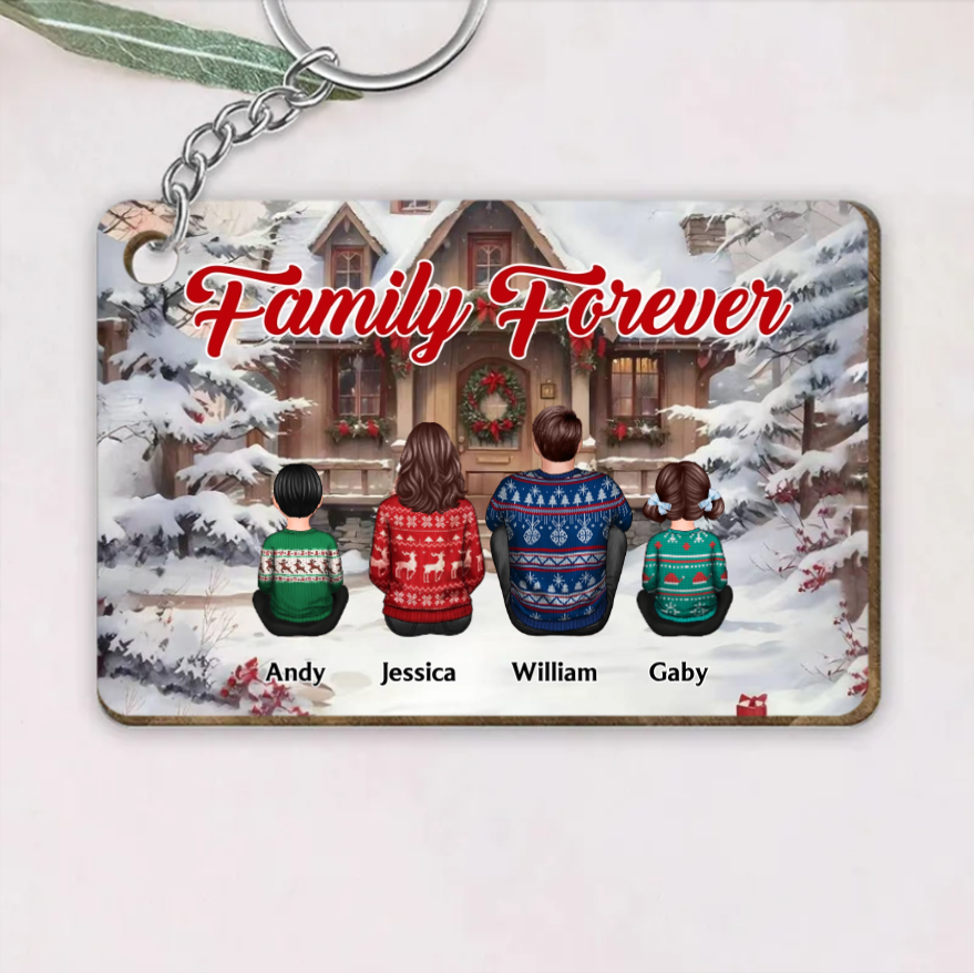 Snow House Back View Family Sitting Personalized Poster or Ornament or Plaque or Keychain