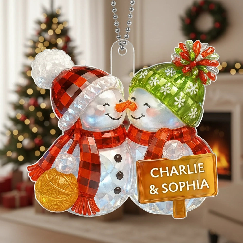 Acrylic Ornament Snowman Couple with Cozy Holiday Charm, Heartwarming Design, Perfect Gift for Couples