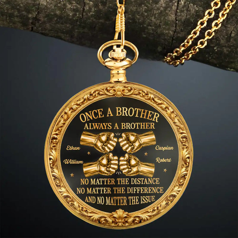 Personalized Pocket Watch Vintage Fist Bump Brothers Quote Keepsake, Unique Gift for Brother or Best Friend