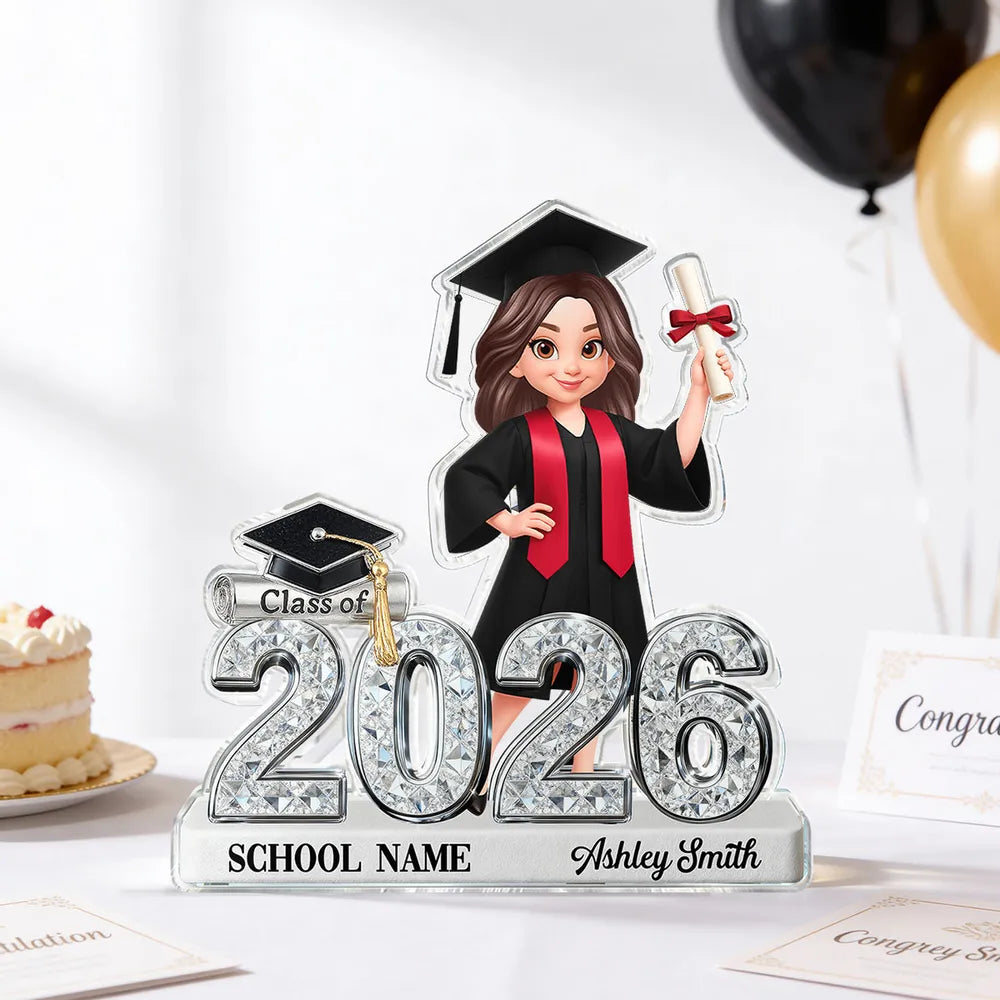 Shaped Acrylic Block Plaque for Graduation Decor, Glitter-Style Class of 2026 Grad Figure, Creative Gift