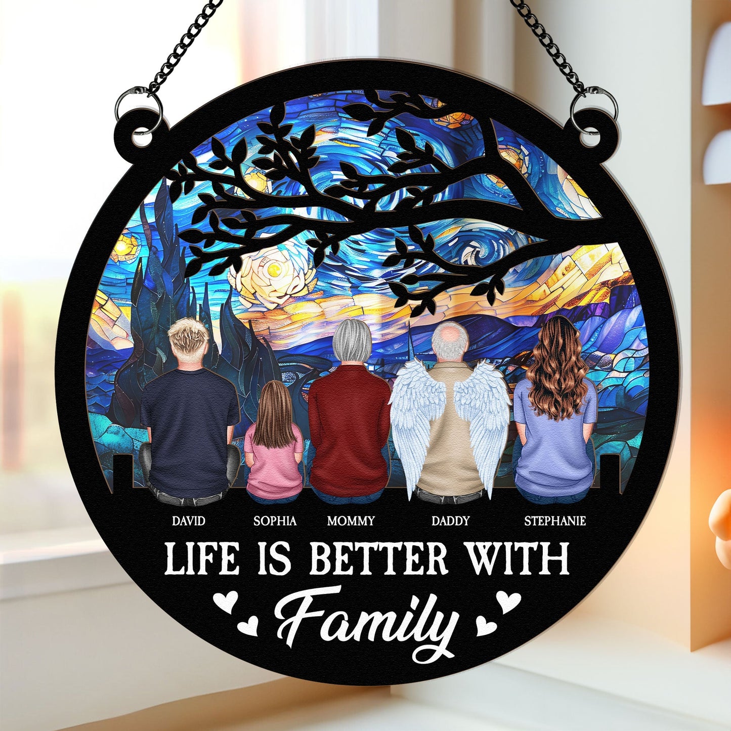 Life is Better with Family – Personalized Wood and Acrylic Layered Ornament, Family Gift