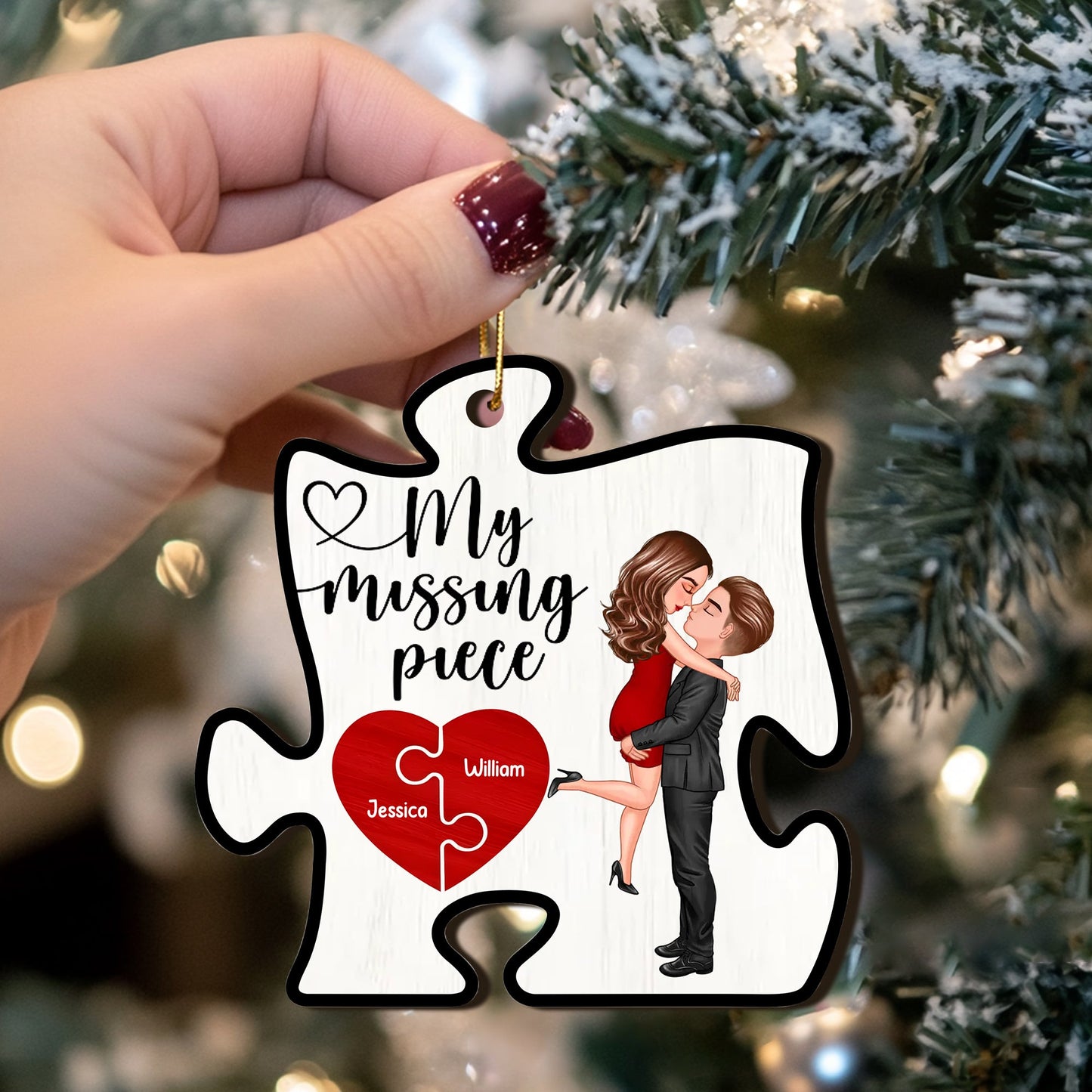 A Beautiful Expression of Deep Affection, Perfect for Gifting - 'My Missing Piece' Personalized Puzzle Heart 2-Layer Ornament- Romantic Valentine's & Anniversary Gift for Couples