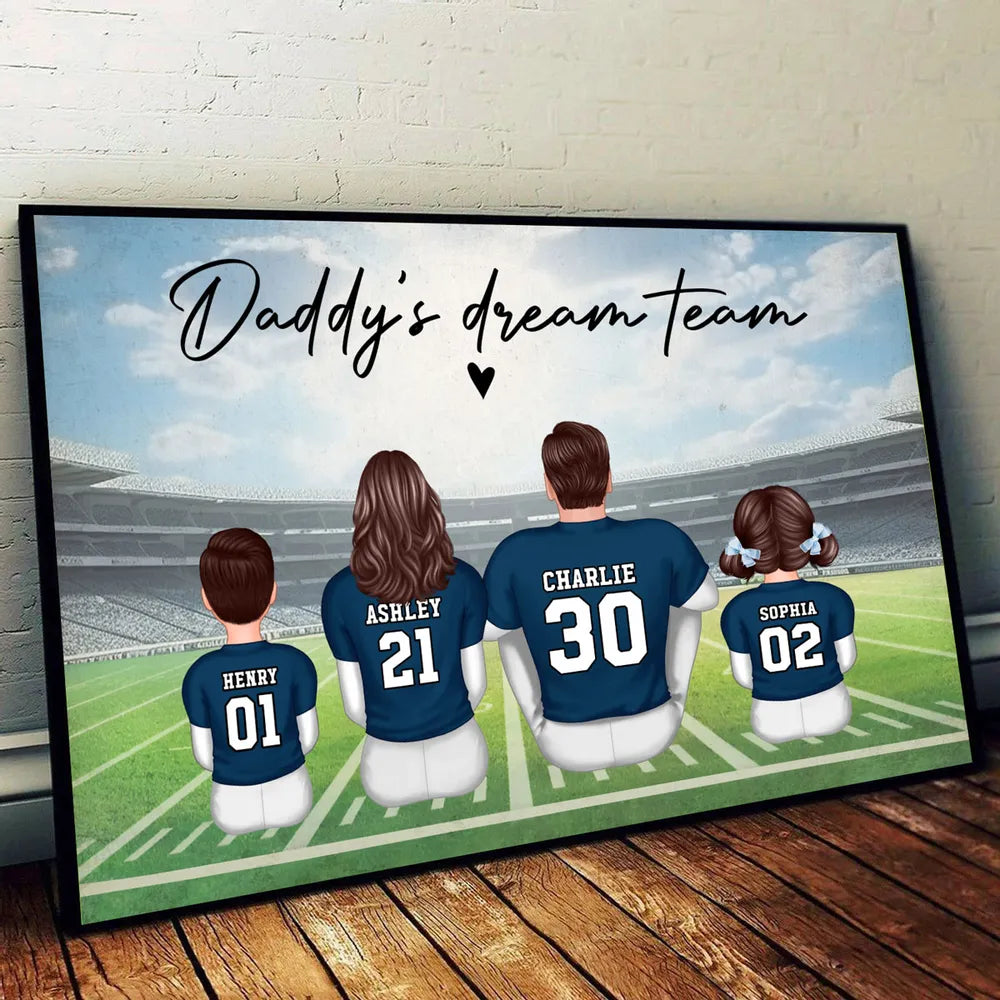 “Daddy’s Dream Team” Personalized Football Poster / Canvas – Touchdown Father’s Day Gift