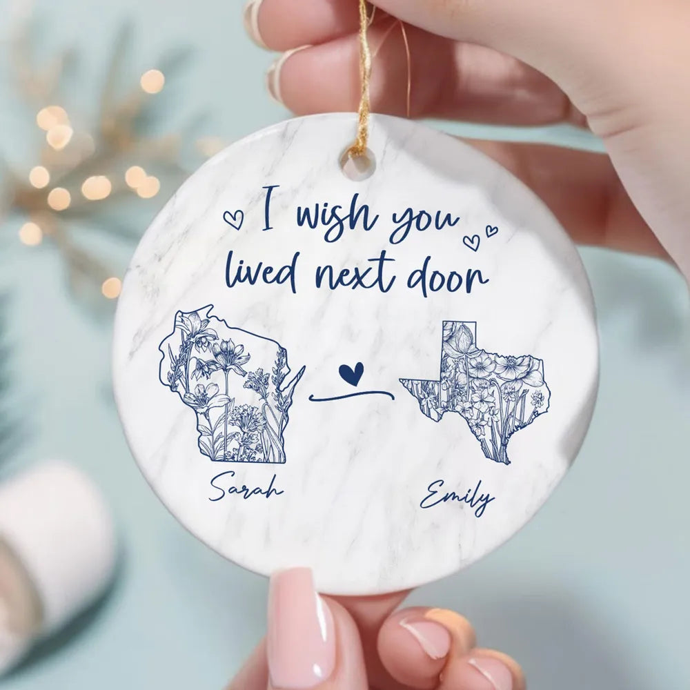 Ceramic Ornament with State Map Friendship Design, Clear Smooth Finish, Perfect Keepsake and Surprise Gift