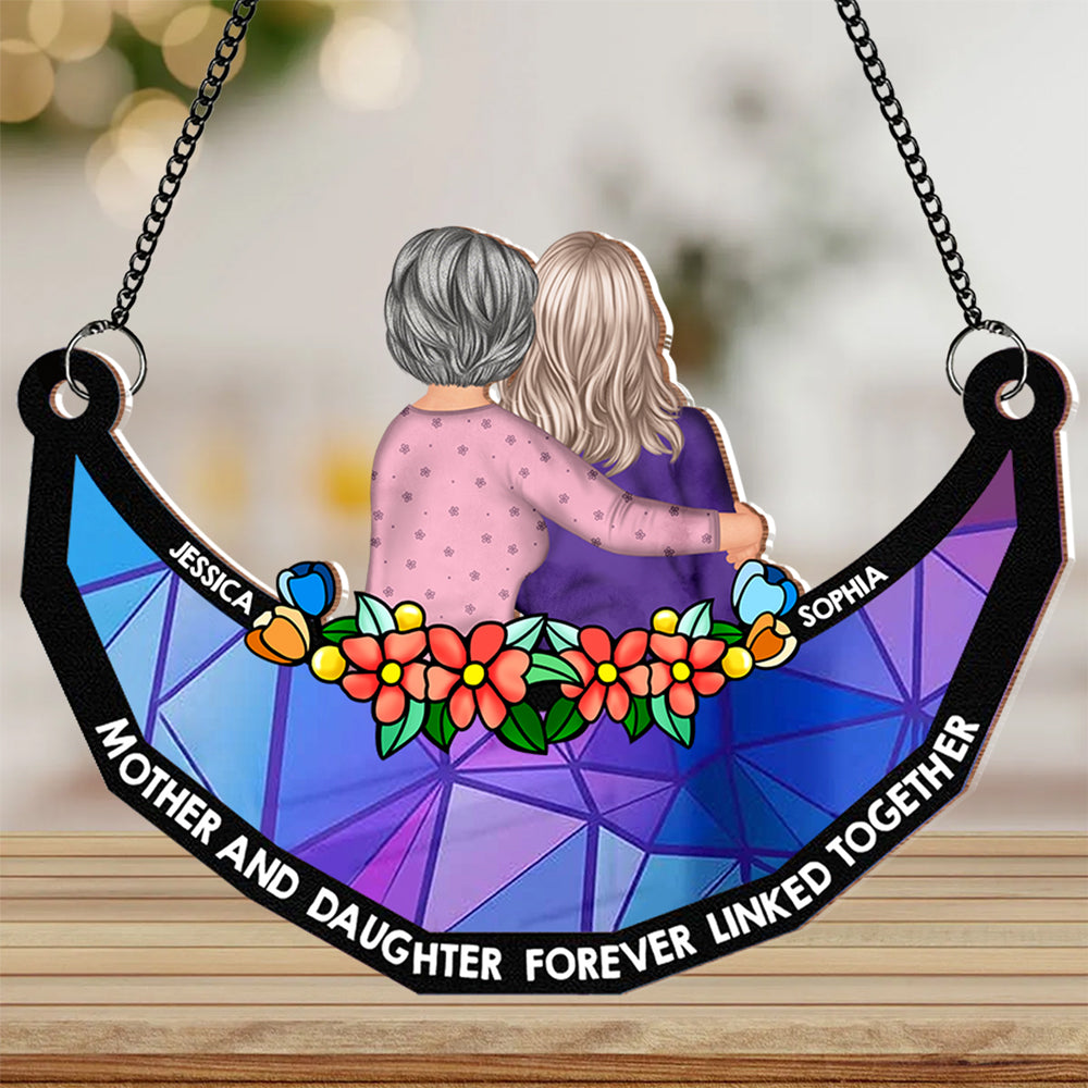 Mother-Daughter Themed Wood and Acrylic Layered Ornament – Warm Hug Design, Personalized Gift for Mother or Daughter