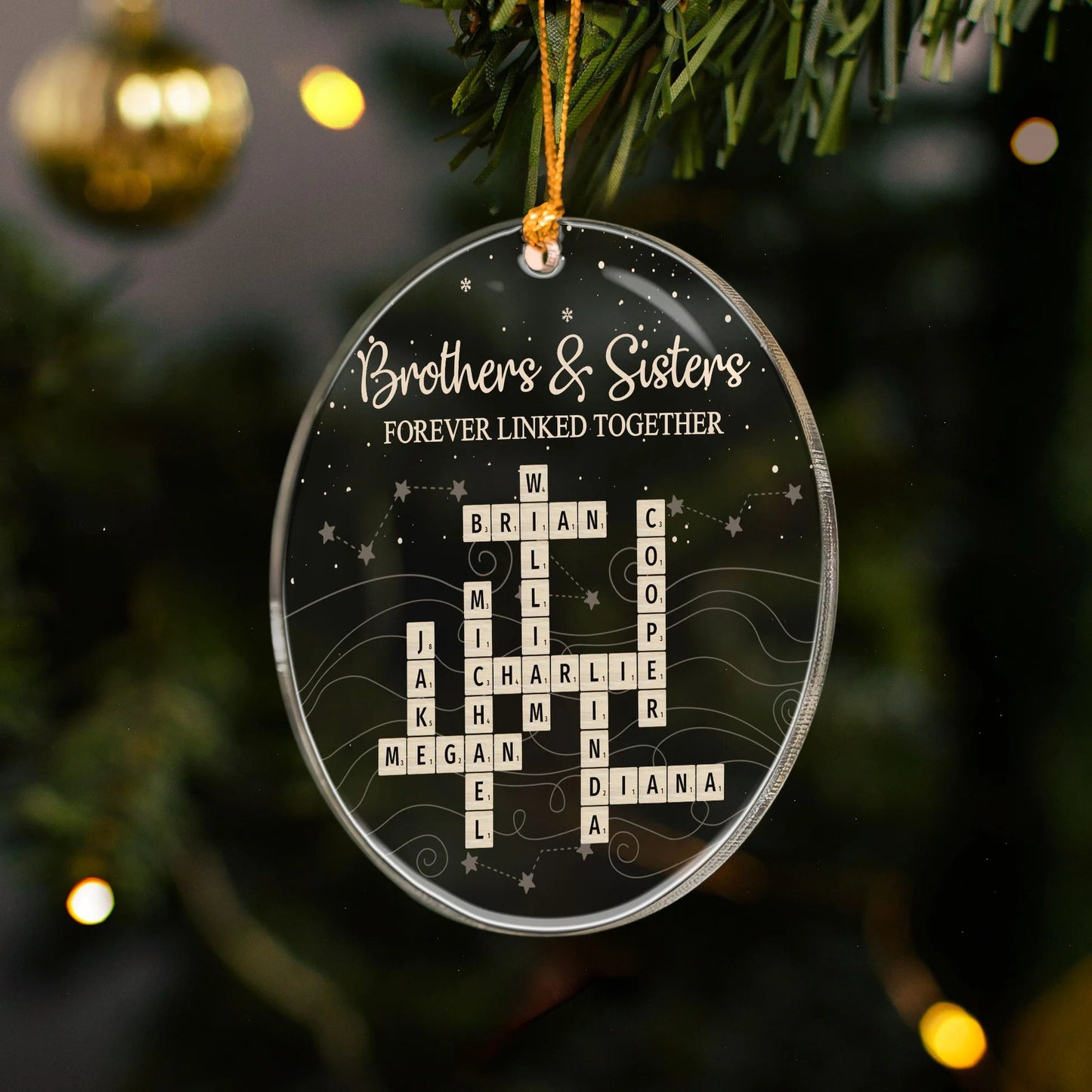 Family Bond Acrylic Ornament with Scrabble Puzzle Design — A Meaningful Christmas Gift for Siblings