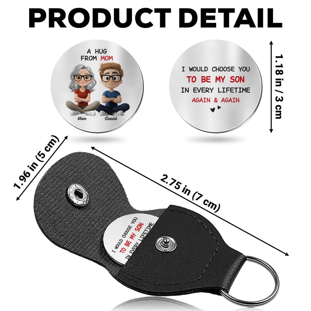 Personalized Pocket Hug for Mom & Son, Cute Cartoon Keepsake Gift for a Heartwarming Reminder