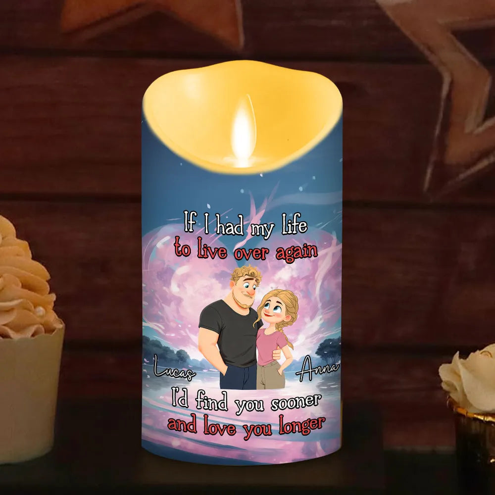 Personalized Flameless LED Candle with Romantic Quote, Cute Couple Art, Warm Glow Keepsake, Unique Gift for Wife or Husband