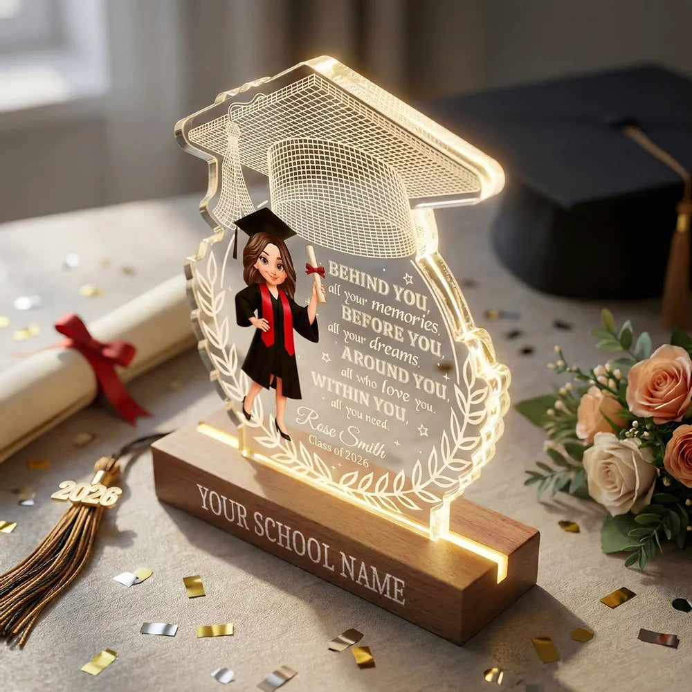 Shaped Acrylic Block LED Plaque Graduation Cap Quote, Warm Glow Desk Decor, Unique Creative Gift For Senior Grad