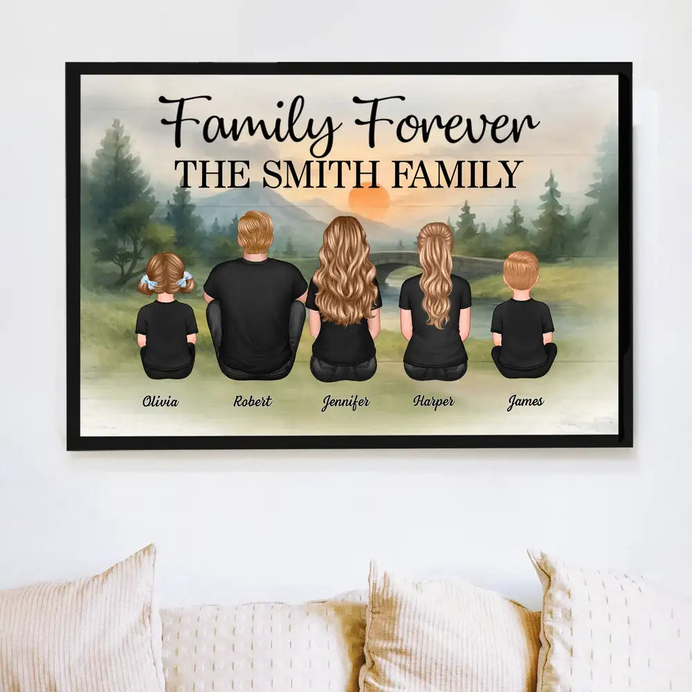 Personalized "Family Forever" Poster – Custom Family Names and Loving Family Illustration