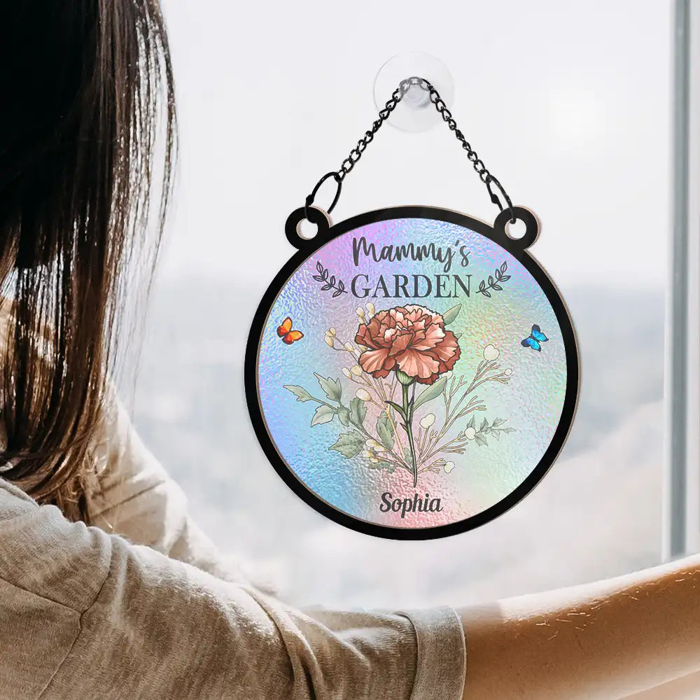 Personalized "Grandma’s Garden" Ornament – Custom Wood and Acrylic Layered Ornament for Grandma