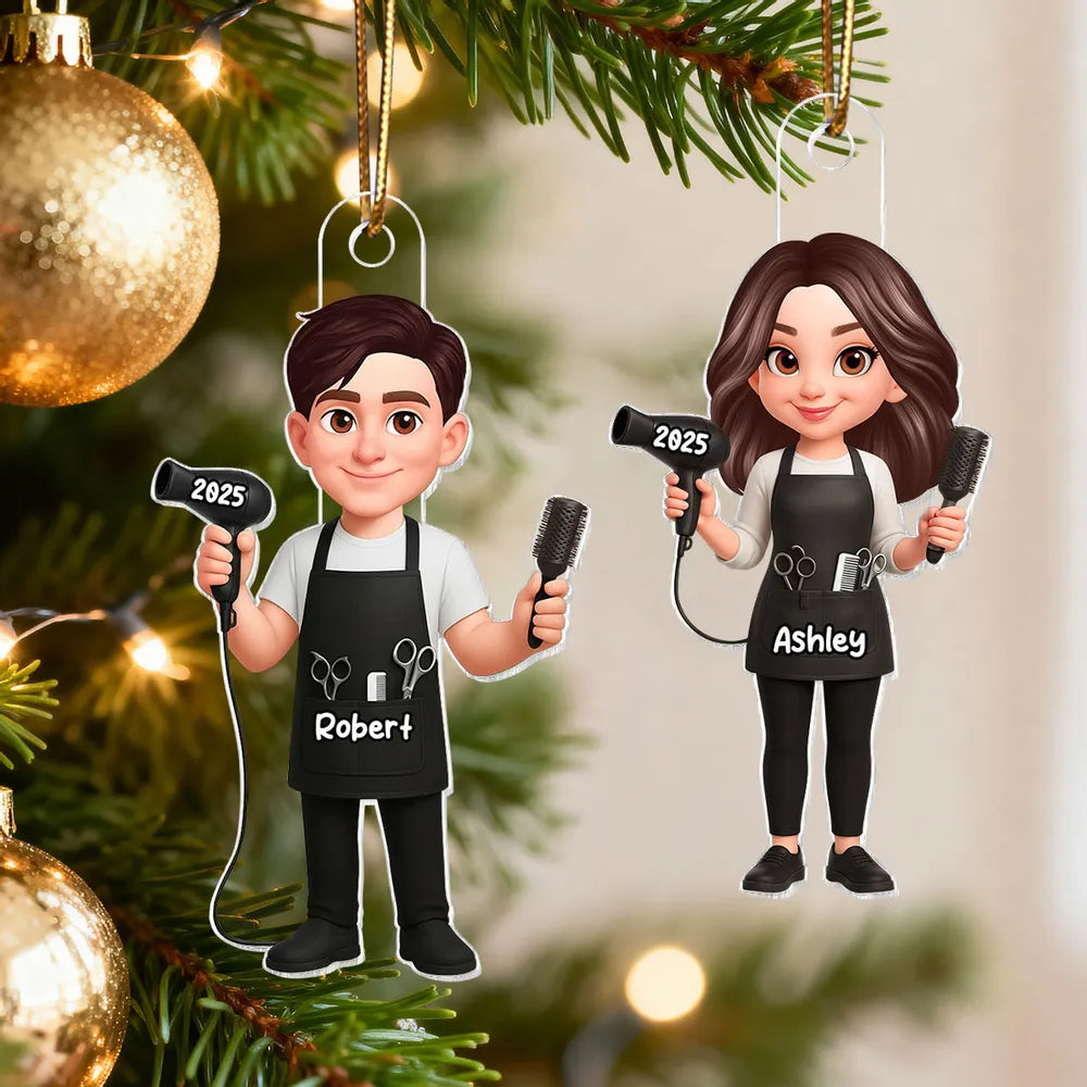 Personalized Acrylic Ornament for Hairdressers – Custom Hair Stylist Couple Design, Festive Decor & Unique Christmas Gift