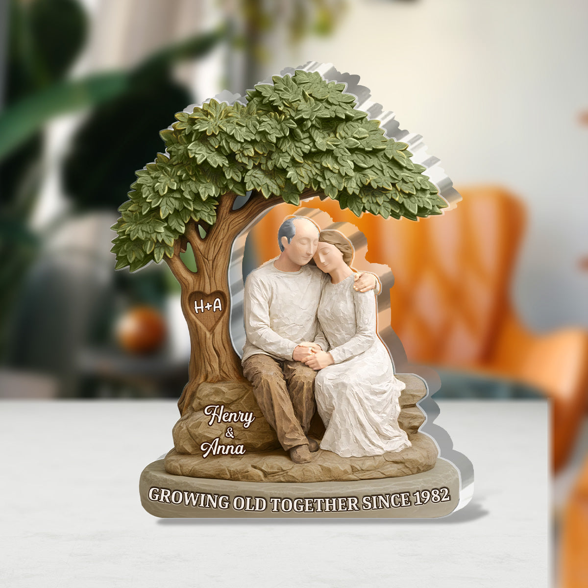 Shaped Acrylic Block Plaque Personalized Keepsake, Growing Old Together Couple Scene, Heartwarming Shelf Decor, Creative Gift