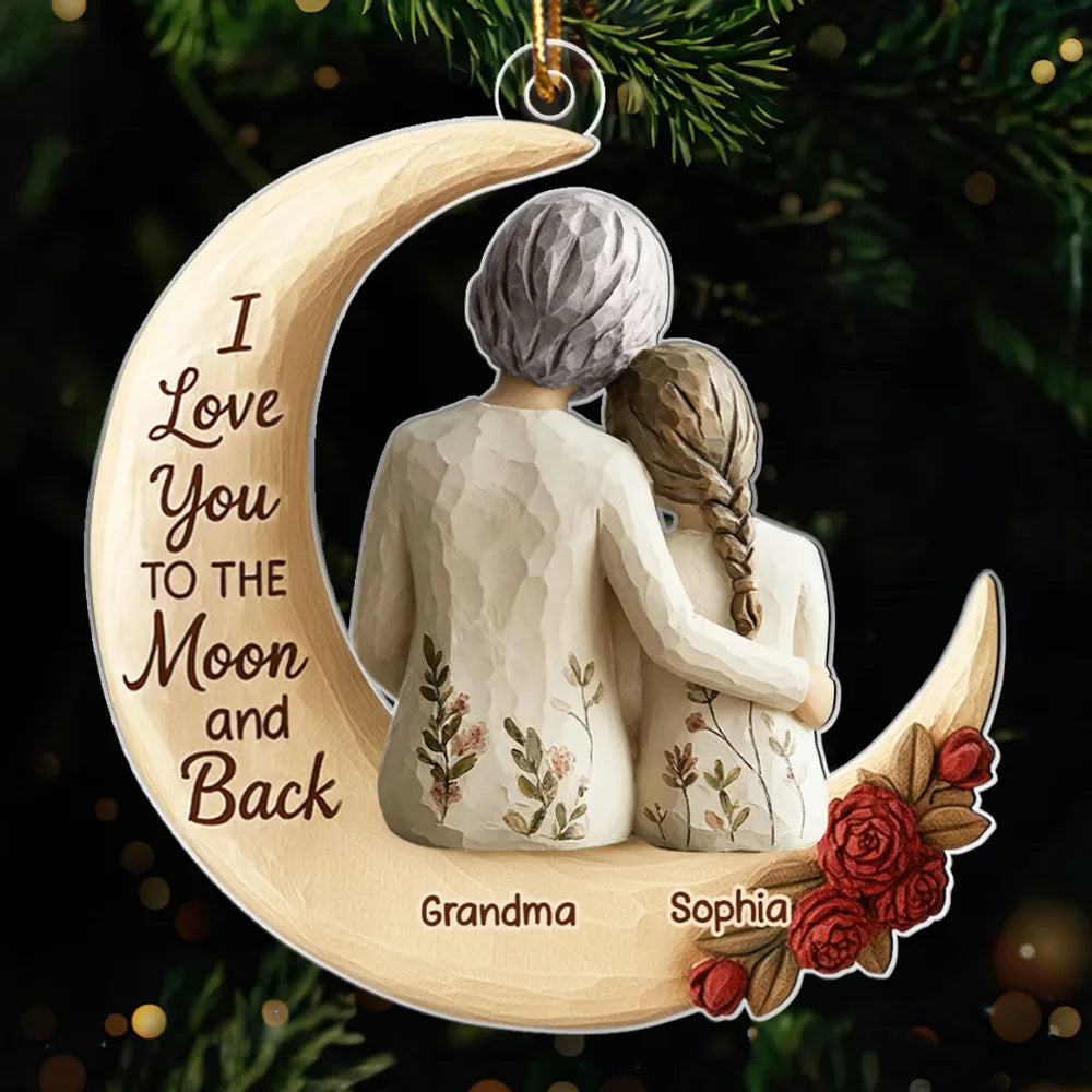 Acrylic Ornament with Grandma and Grandkid Moon Hug Heartwarming Holiday Decor Personalized Unique Gift for Grandma