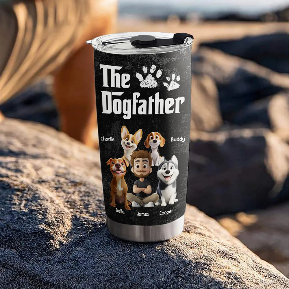 “The Dogfather” Insulated Travel Tumbler – Personalized Father’s Day Gift for Dog Dads