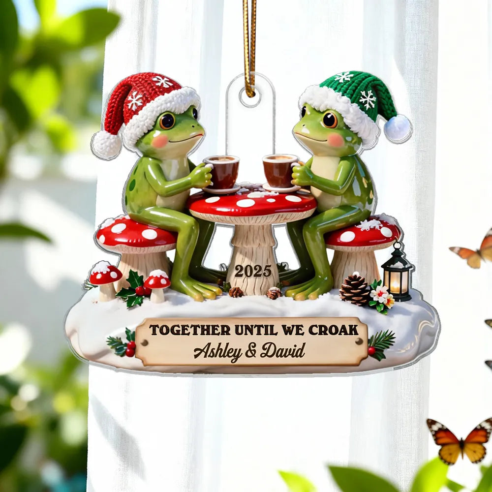 Personalized Acrylic Ornament Frog Couple Coffee Date, Cottagecore Cute Design, Unique Christmas Gift For Couple