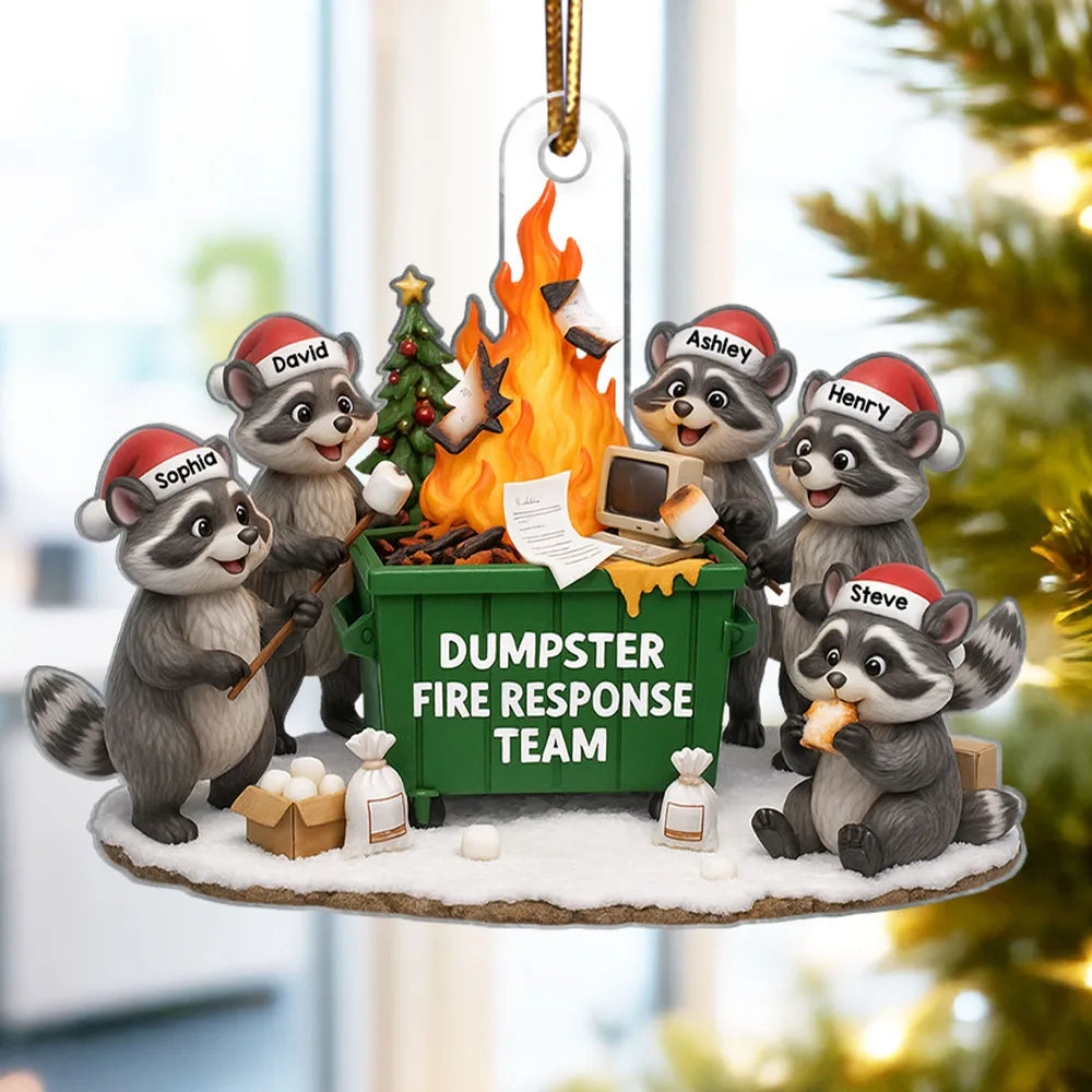 Custom Raccoon Dumpster Fire Response Team Acrylic Ornament, Hilarious Office Christmas Gift and Festive Home Decor