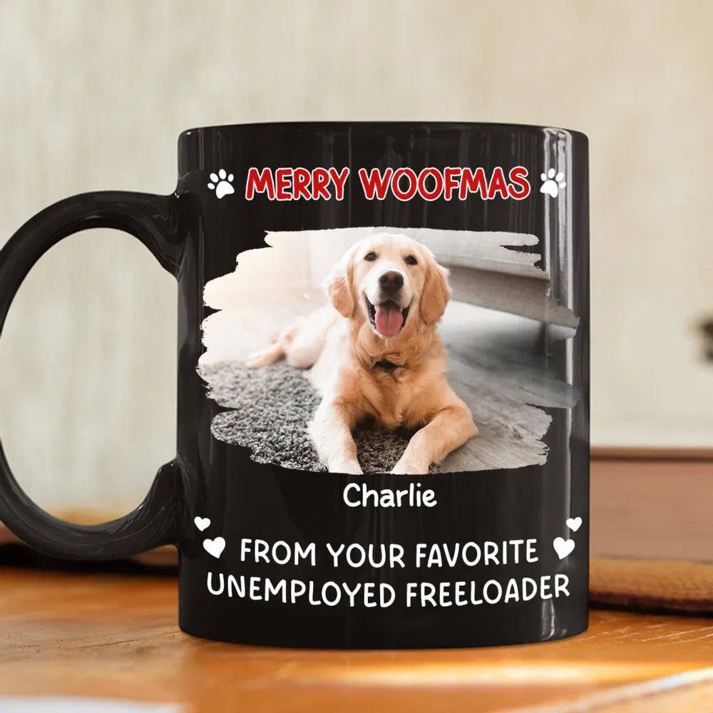 Custom Pet Full Color Mug with Funny Merry Woofmas Message – Creative Holiday Coffee Gift for Dog Mom or Dad