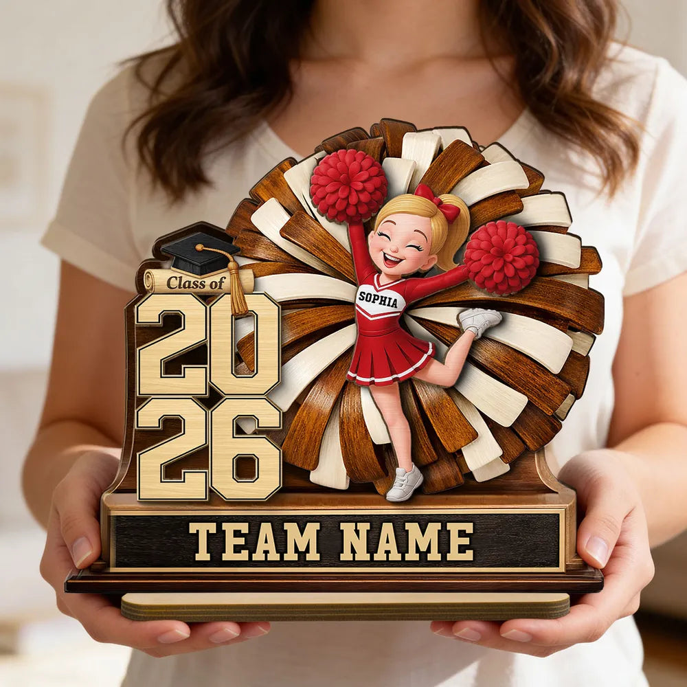 Personalized 2-Layer Wooden Plaque Cheerleader Graduation Decor With Class of and Team Name, Unique Gift